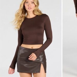 Windsor Brown Leather Mini Skirt
